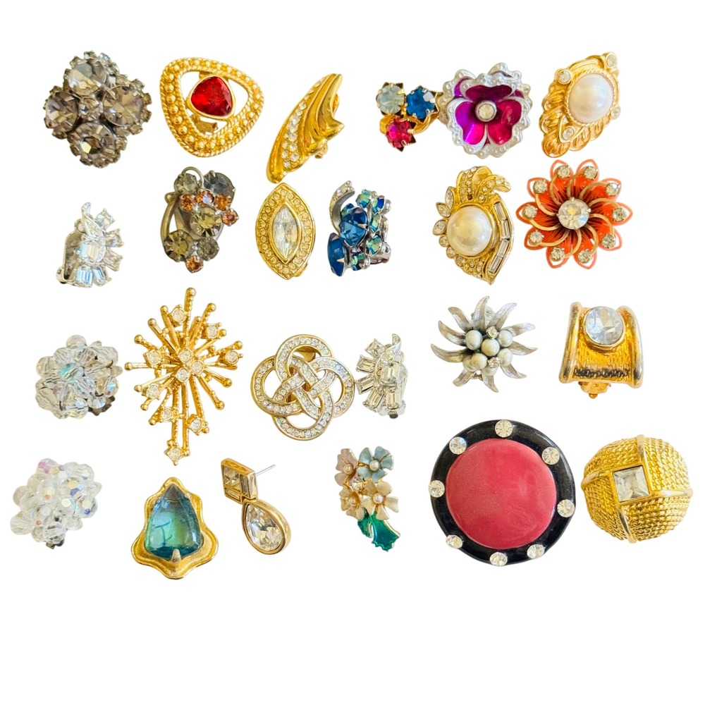 Lot of‎ 24 VTG Single Earrings Pierced Clip Colorful Rhinestone Costume Craft